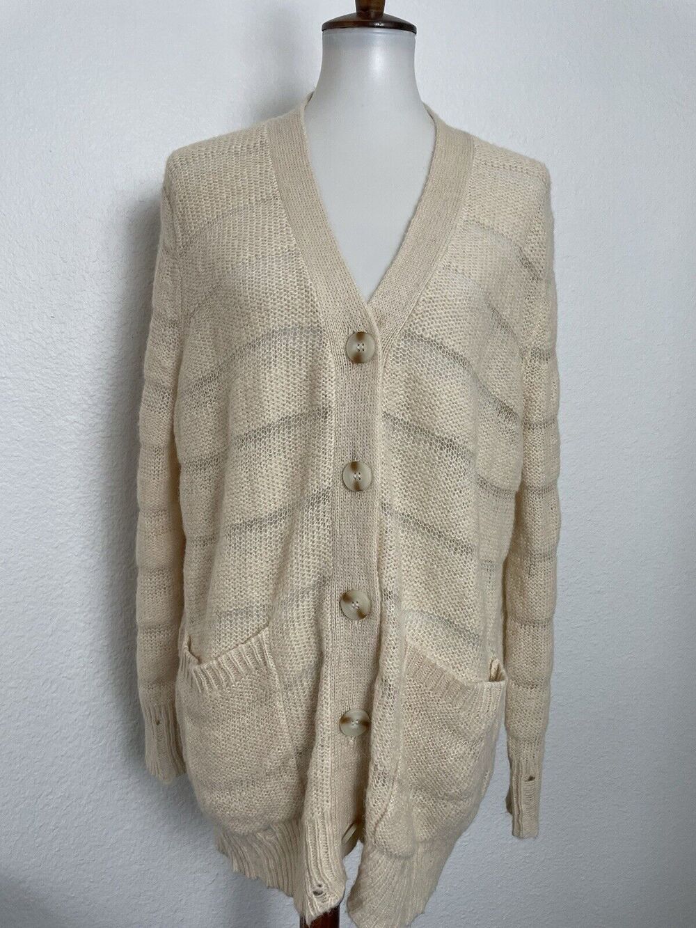 Urban Outfitters Alston Cardigan Sweater Striped Distressed